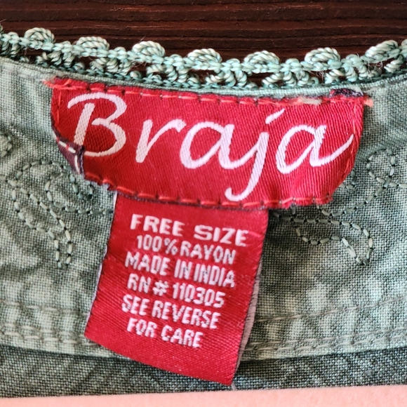 BRAJA Green Shirt with Embroidered Details and Tie Back - Handcrafted XL/XXL - Picture 8 of 10